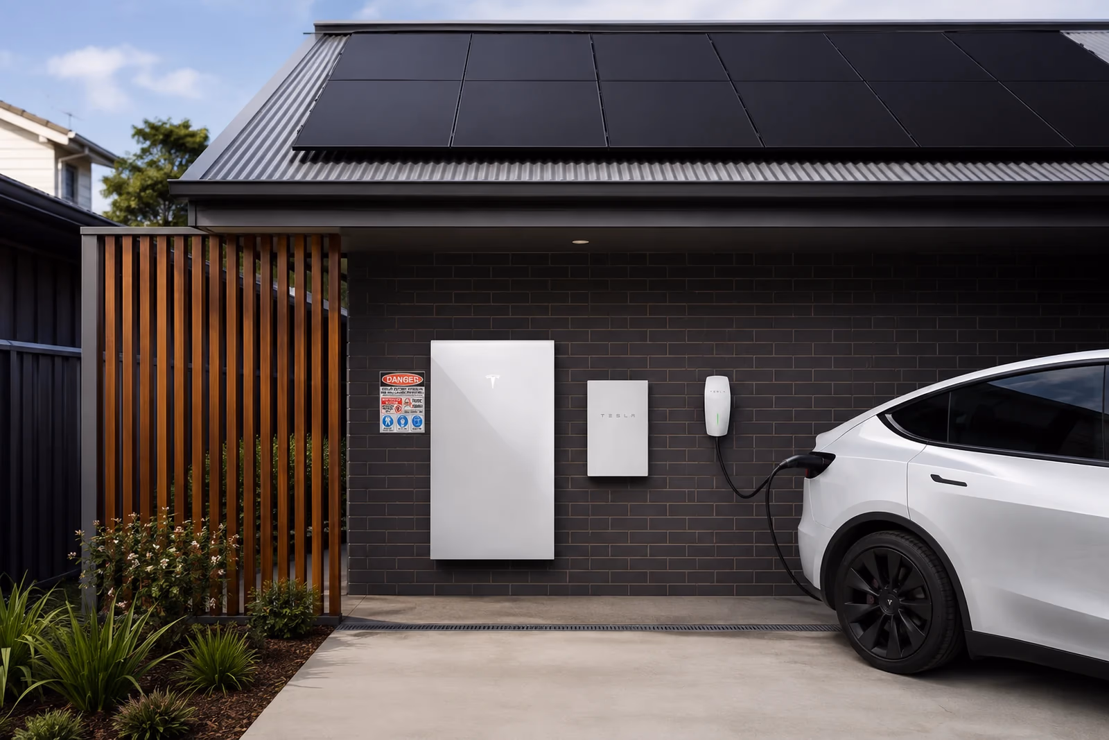 Concept showing a home solar and Tesla battery system